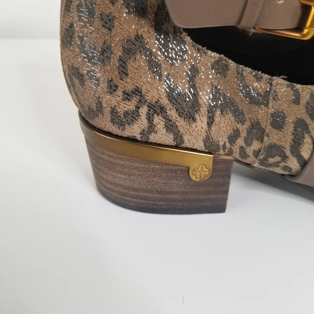 Isola DAVAN Desert Tan Leopard Print Suede Heeled Ankle Boots Size 7.5